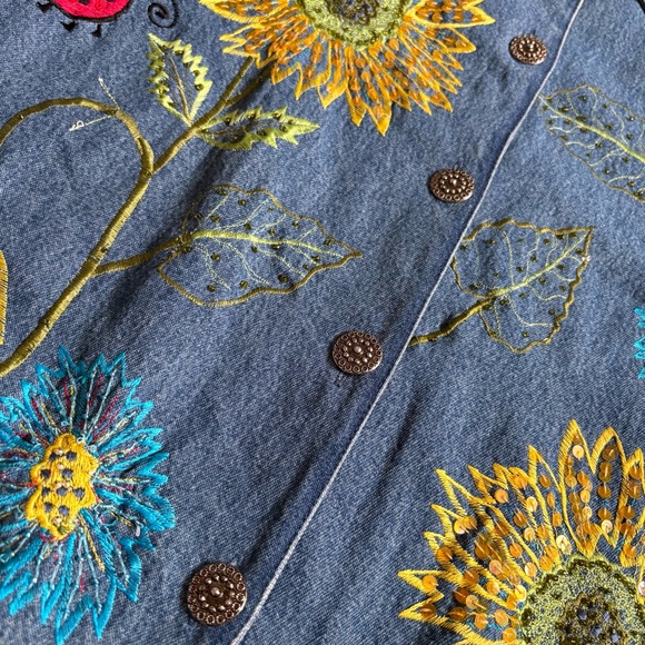 NET Vintage Tantrums Embroidered Sunflower Denim Jacket small - Picture 4 of 5